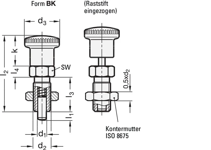 Trzpień indeksujący GANTER GN 817 d1 8 mm d2 M 16 x 1.5 mm l1 12 mm ( 4601001432 )