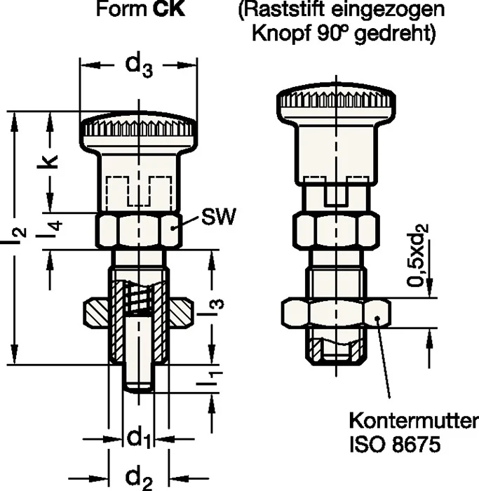 Trzpień indeksujący GANTER GN 817 d1 8 mm d2 M 16 x 1.5 mm l1 12 mm ( 4601001432 )