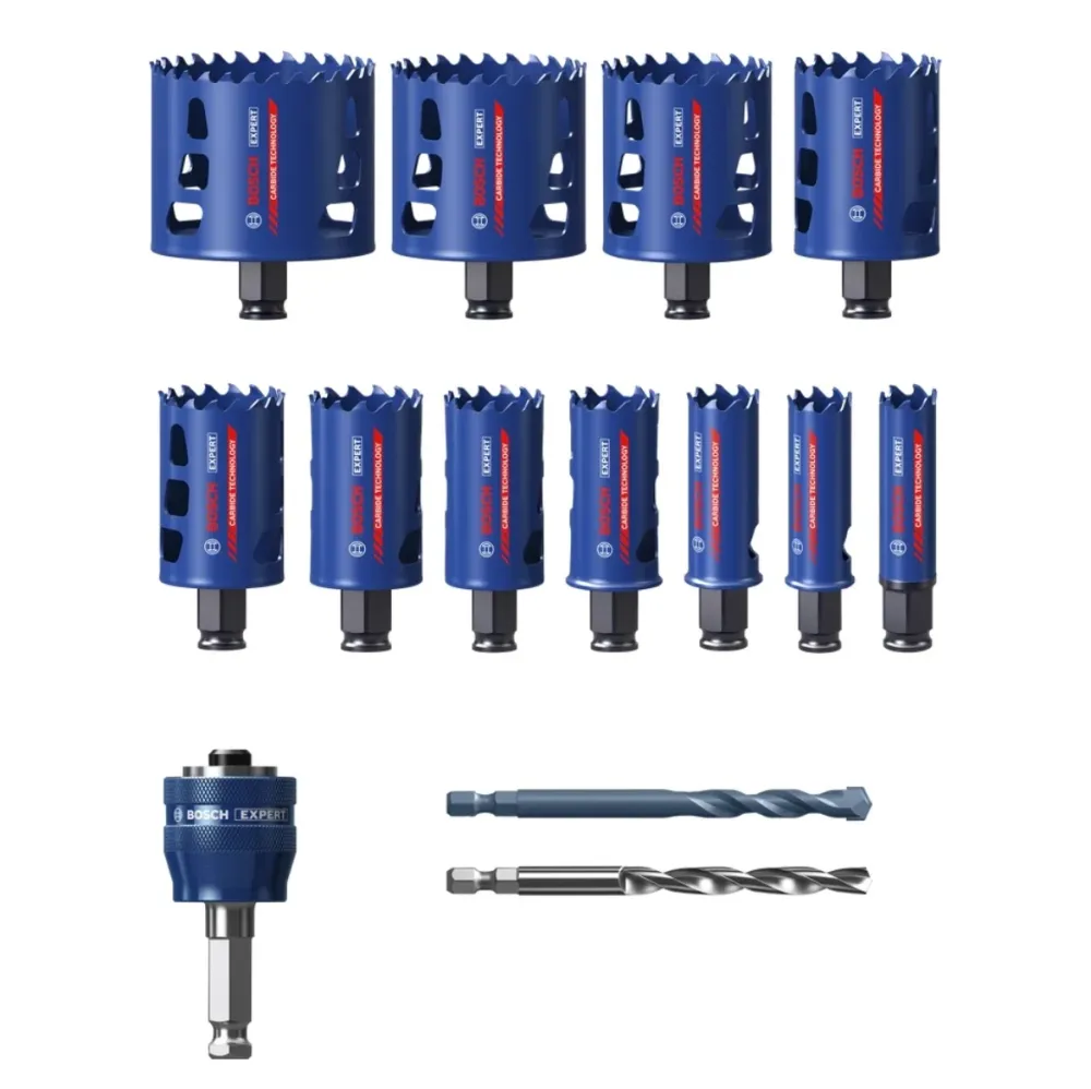 Bosch EXPERT Zestaw otwornic do twardych materiałów 14 szt. 20 - 76 x 60 mm ( 2608900448 ) Technologia węglikowa do wierta...