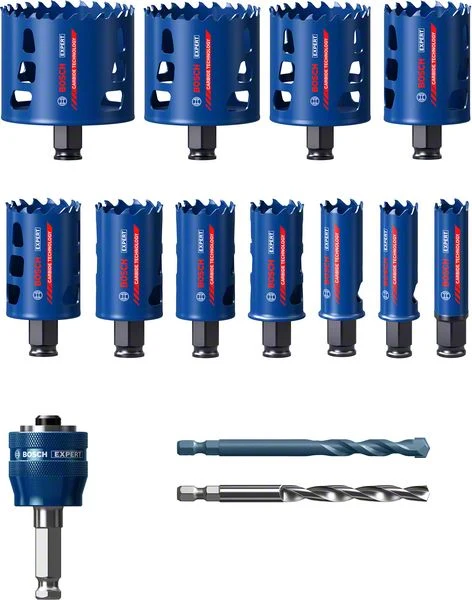 Bosch EXPERT Zestaw otwornic do twardych materiałów 14 szt. 20 - 76 x 60 mm ( 2608900448 ) Technologia węglikowa do wierta...