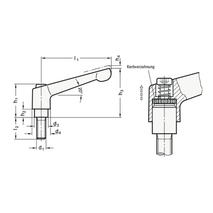 GANTER Regulowana dźwignia zaciskowa GN 300 d1 M 8 mm ( 4601000572 )