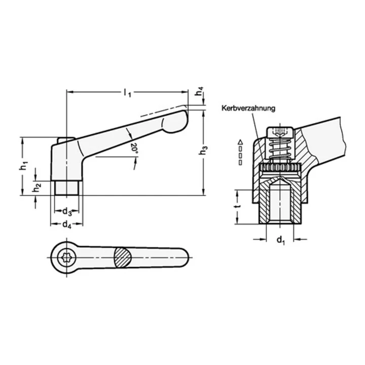 GANTER Regulowana dźwignia zaciskowa GN 300 d1 M 8 mm ( 4601000574 )