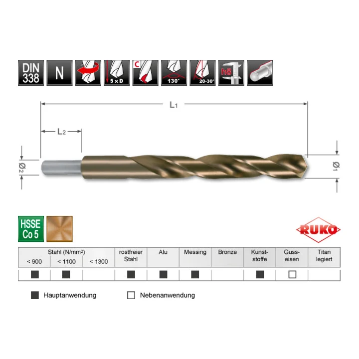Wiertło kręte RUKO DIN 338 typ N Ø nominalna 11 mm HSS-Co5 ( 4000600095 )