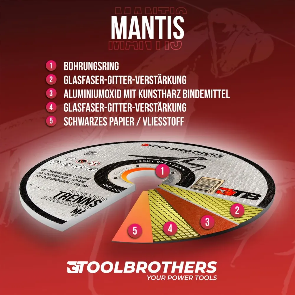 Zestaw tarcz tnących Toolbrothers MANTIS w profesjonalnej jakości 25 sztuk, 125 x 22,23 x 1 mm do obróbki metalu, stali, s...