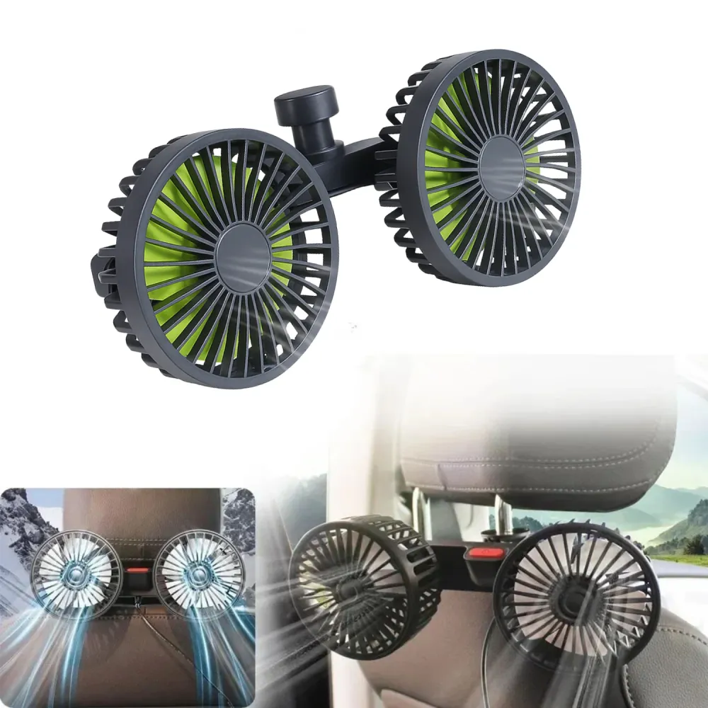 Dual-Head Car Seat Fan - Rechargeable Backseat Fan 360° Rotation, 3-Speed Settings, 4000mAh Battery Baby Kids Pets, Ultra-...