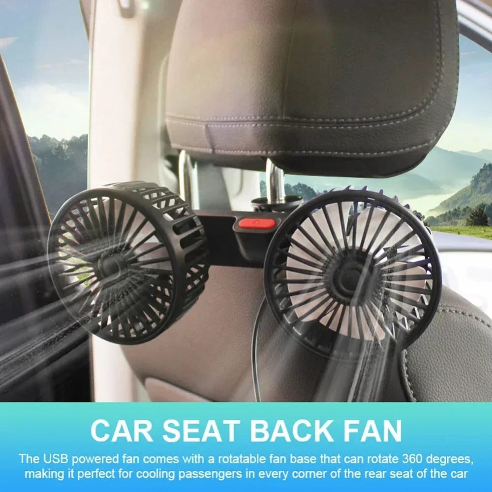 Dual-Head Car Seat Fan - Rechargeable Backseat Fan 360° Rotation, 3-Speed Settings, 4000mAh Battery Baby Kids Pets, Ultra-...