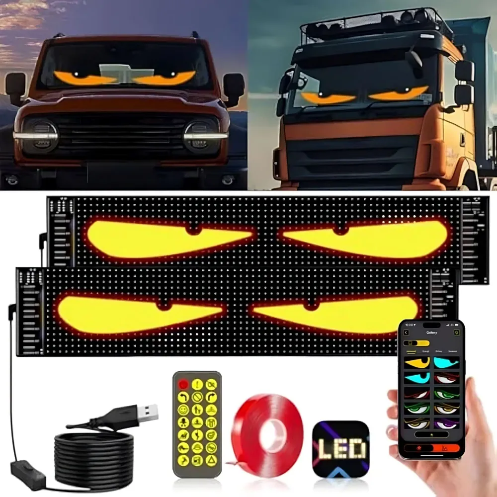 Dynamic Big Eye Lights Windshield - Programmable LED Display APP Control, Flexible RGB Screen Cars and Trucks, Waterproof...