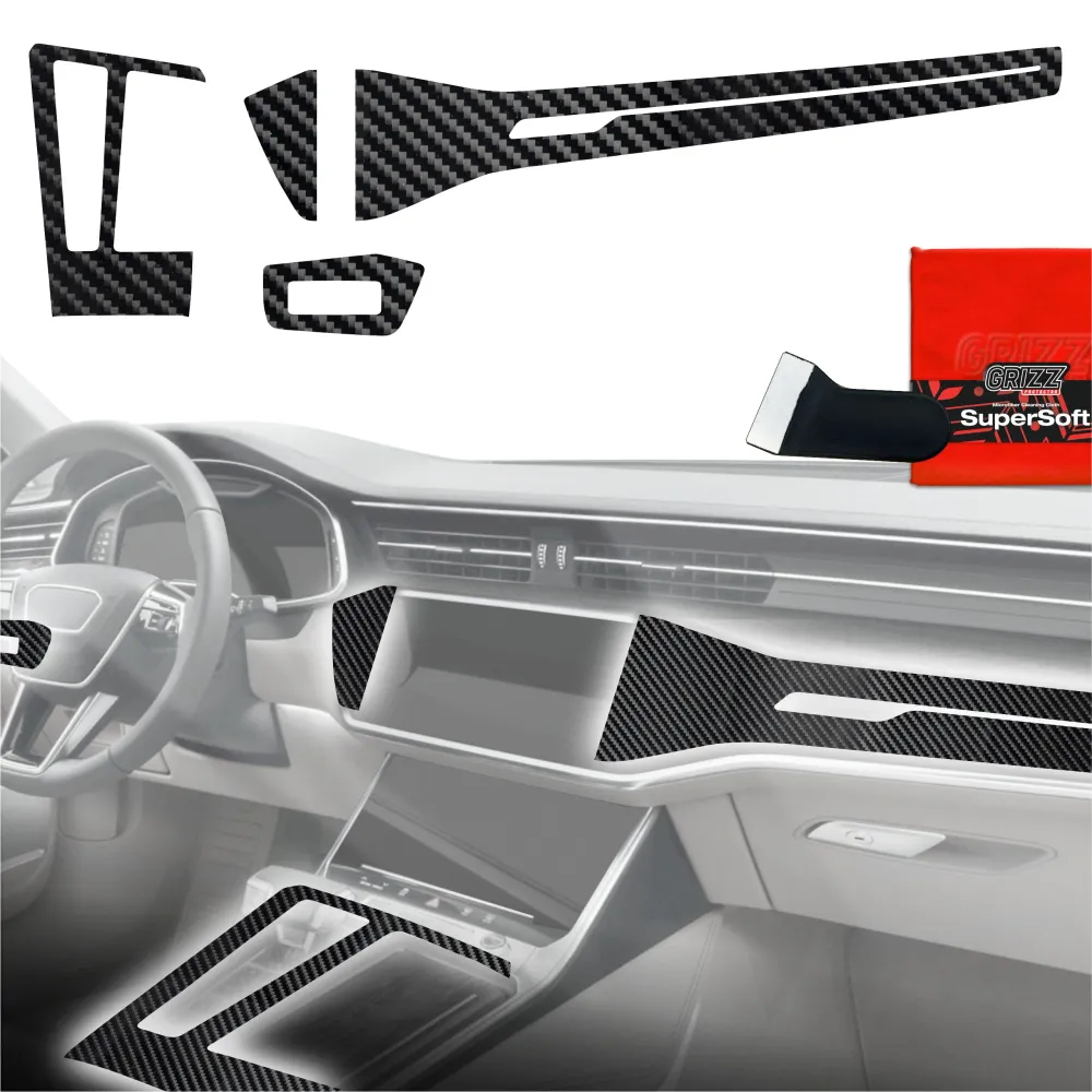 4w1 folie ochronne na konsolę środkową i deskę rozdzielczą - Audi S6 C8 (2018-2024) w połyskującej optyce karbonu