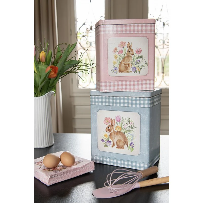 Puszki do przechowywania z zajączkiem Happy Easter 2 szt. różowa / niebieska Claye & Eef
