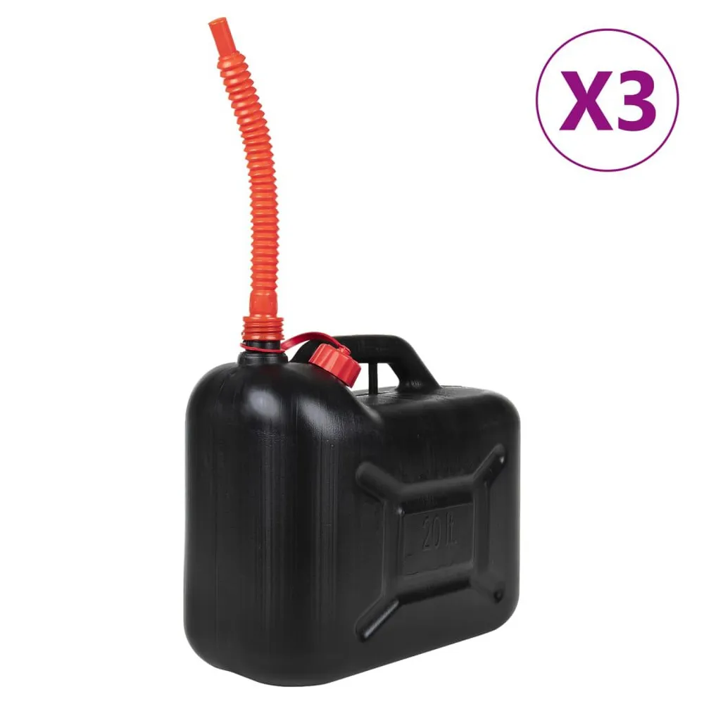 Kanistry z elastyczną wylewką, 3 szt., czarne, 20 L, plastikowe