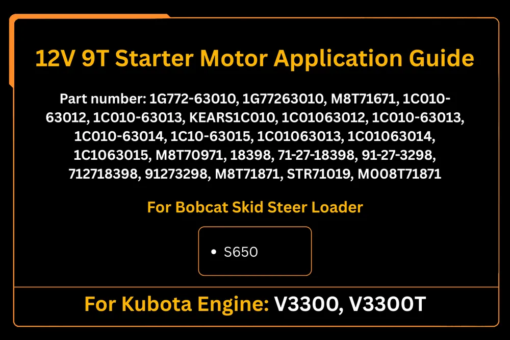Rozrusznik 12V 9T 1G772-63010 M8T71671 dla silnika Kubota V3300 ciągnika M5040DT M6040DT M7040HD zamiennik na rynku wtórny...