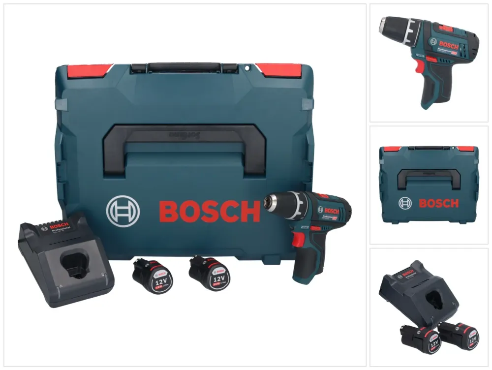 Bosch GSR 12V-15 Profesjonalna akumulatorowa wiertarko-wkrętarka 12 V 30 Nm ( 0601868109 ) + 2x akumulator 2,0 Ah + ładowa...