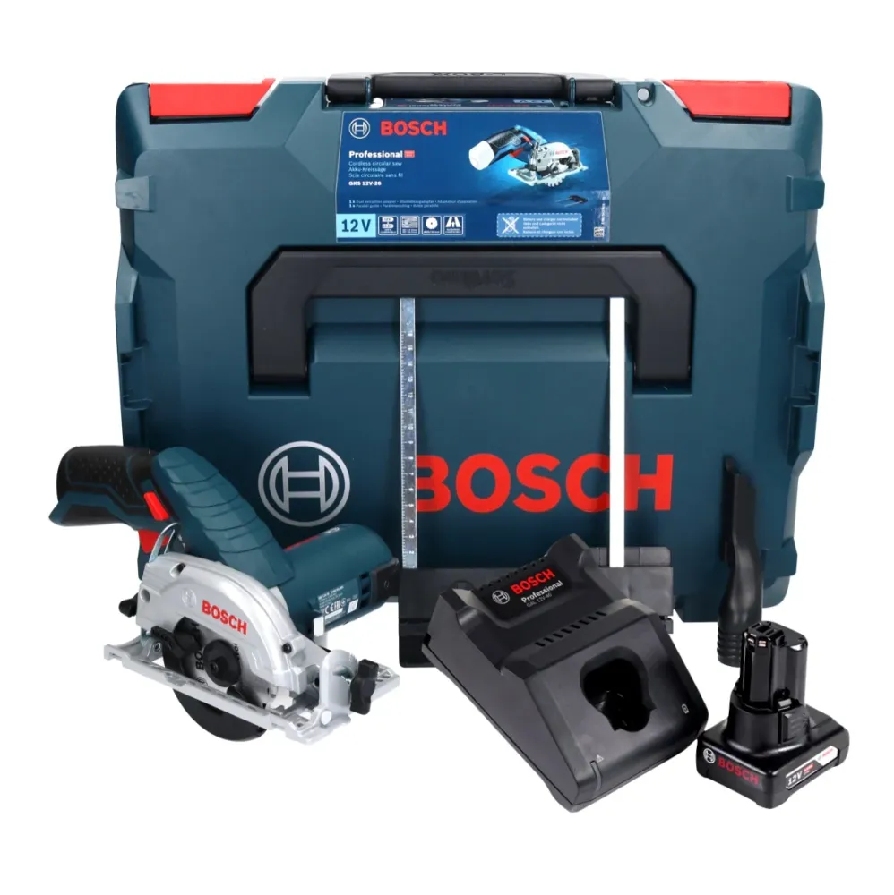 Akumulatorowa pilarka tarczowa Bosch GKS 12V-26 Professional 12 V 85 mm + 1x akumulator 6,0 Ah + ładowarka + L-Boxx Bosch...