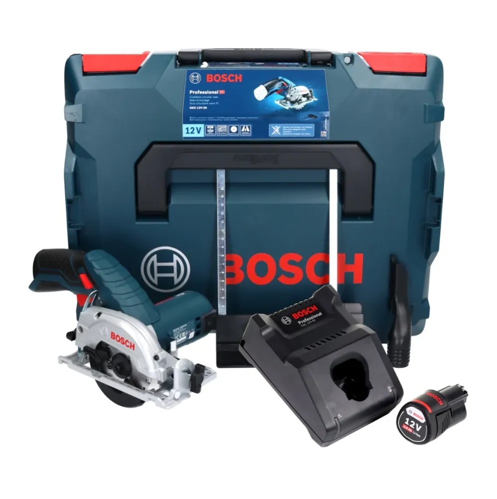 Akumulatorowa pilarka tarczowa Bosch GKS 12V-26 Professional 12 V 85 mm + 1x akumulator 3,0 Ah + ładowarka + L-Boxx Bosch...