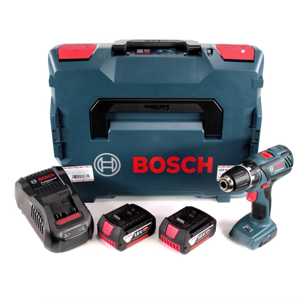 Akumulatorowa wiertarko-wkrętarka Bosch Professional GSR 18-2-Li Plus 18V 63Nm + 2x akumulator 5.0Ah + szybka ładowarka +...