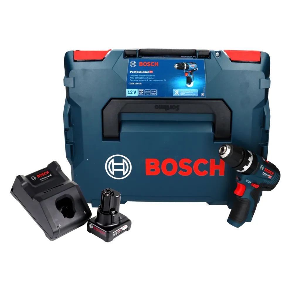 Bosch GSB 12V-35 Profesjonalna akumulatorowa wiertarko-wkrętarka udarowa 12 V 35 Nm bezszczotkowa + 1x akumulator 6,0 Ah +...
