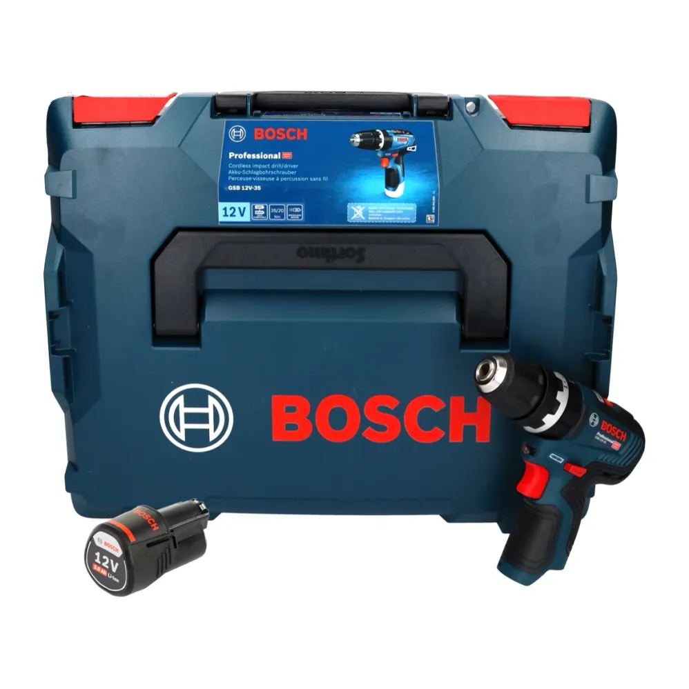 Bosch GSB 12V-35 Profesjonalna akumulatorowa wiertarko-wkrętarka udarowa 12 V 35 Nm bezszczotkowa + 1x akumulator 3,0 Ah +...