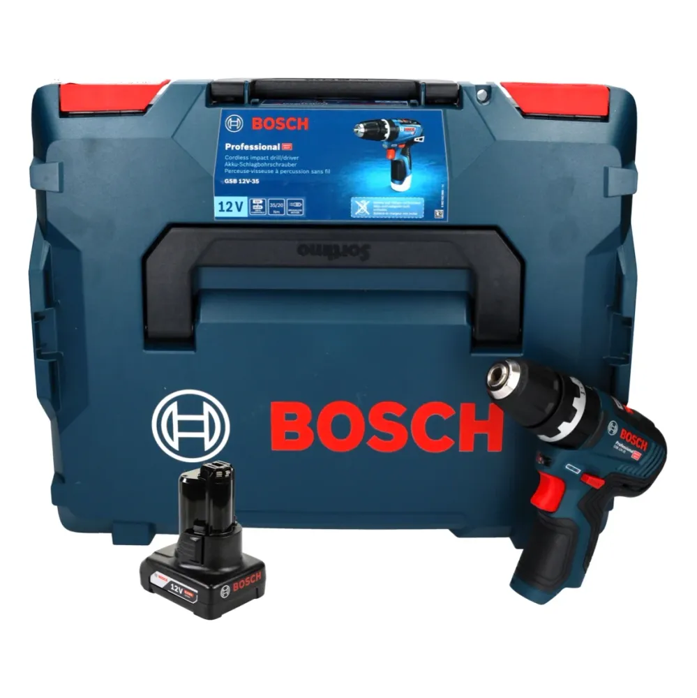 Bosch GSB 12V-35 Profesjonalna akumulatorowa wiertarko-wkrętarka udarowa 12 V 35 Nm bezszczotkowa + 1x akumulator 6,0 Ah +...
