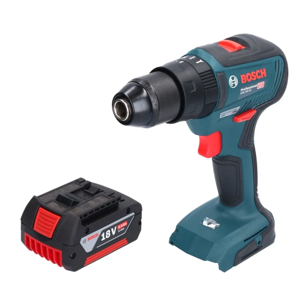 Bosch GSB 18V-55 Profesjonalna akumulatorowa wiertarko-wkrętarka udarowa 18 V 55 Nm bezszczotkowa + 1x akumulator 5,0 Ah -...