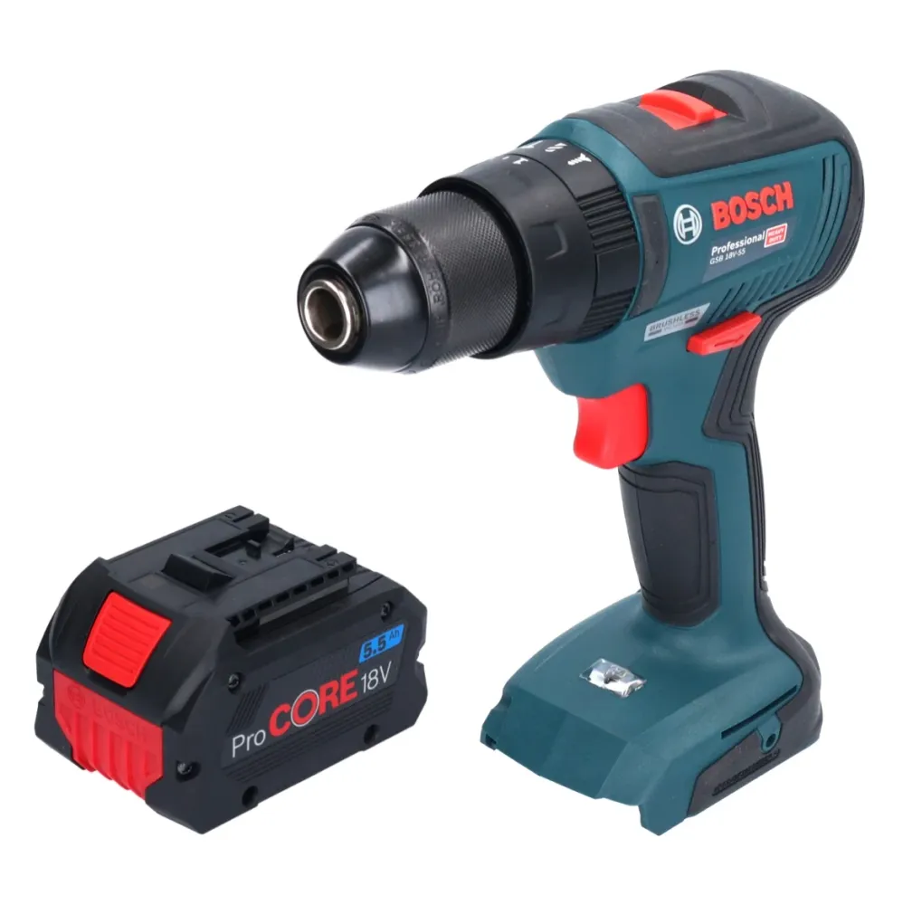 Bosch GSB 18V-55 Professional akumulatorowa wiertarko-wkrętarka udarowa 18 V 55 Nm bezszczotkowa + 1x akumulator ProCORE 5...