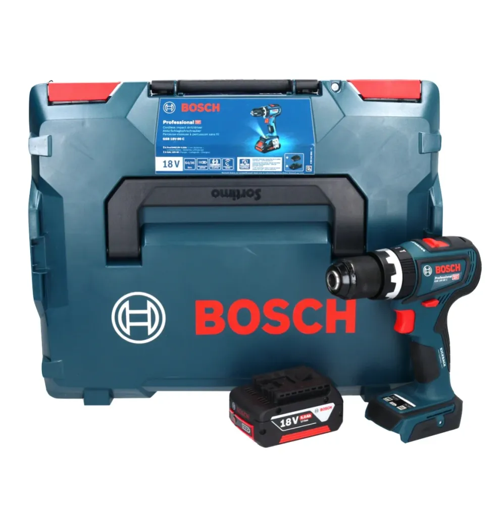 Bosch GSB 18V-90 C Profesjonalna akumulatorowa wiertarko-wkrętarka udarowa 18 V 64 Nm bezszczotkowa + 1x akumulator 5,0 Ah...