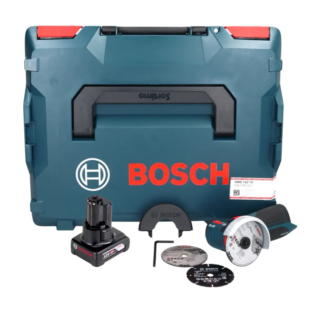 Bosch GWS 12V-76 Profesjonalna akumulatorowa szlifierka kątowa 12 V 76 mm bezszczotkowa + 1x akumulator 6,0 Ah + L-Boxx -...