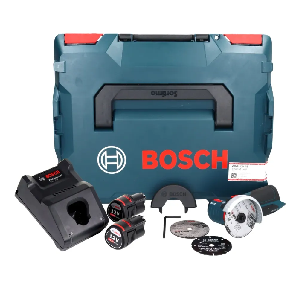 Bosch GWS 12V-76 Profesjonalna akumulatorowa szlifierka kątowa 12 V 76 mm bezszczotkowa ( 06019F200B ) + 2x akumulator 3,0...
