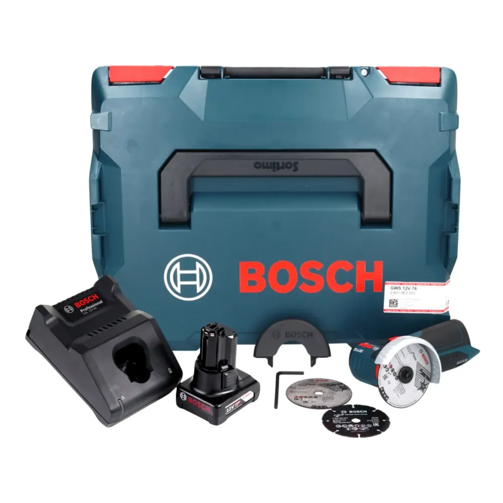 Bosch GWS 12V-76 Profesjonalna akumulatorowa szlifierka kątowa 12 V 76 mm bezszczotkowa + 1x akumulator 6,0 Ah + ładowarka...