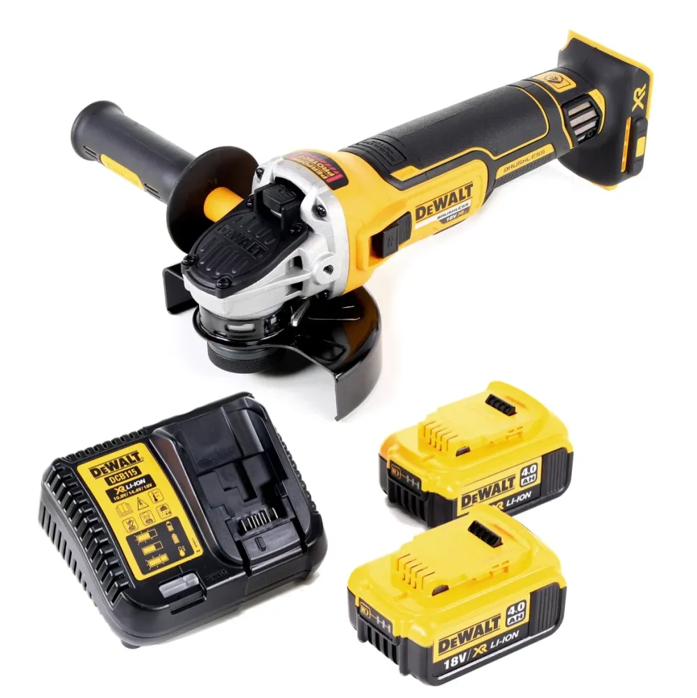 Akumulatorowa szlifierka kątowa DeWalt DCG 405 M2 18V 125mm bezszczotkowa + 2x akumulator 4.0Ah + ładowarka