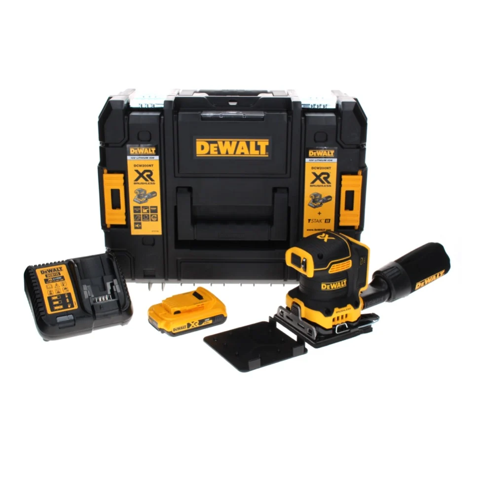 Akumulatorowa szlifierka wibracyjna DeWalt DCW 200 D1 18 V 108x115 mm + 1x akumulator 2,0 Ah + ładowarka + TSTAK