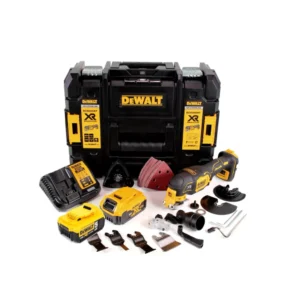 Akumulatorowe narzędzie wielofunkcyjne DeWalt DCS 356 P2 18V bezszczotkowe + 35 akcesoriów + 2x akumulator 5,0 Ah + ładowa...