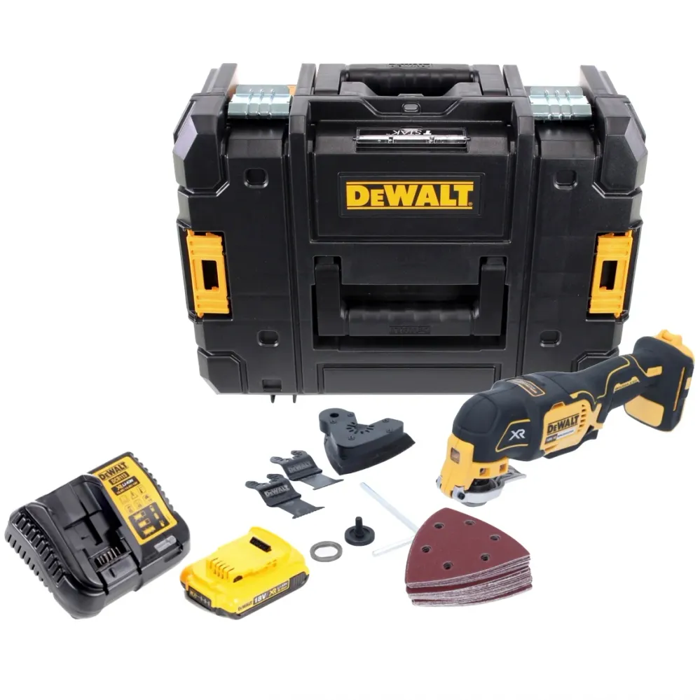 Akumulatorowe oscylacyjne narzędzie wielofunkcyjne DeWalt DCS 355 D1 18 V bezszczotkowe + 1x akumulator 2,0 Ah + ładowarka...