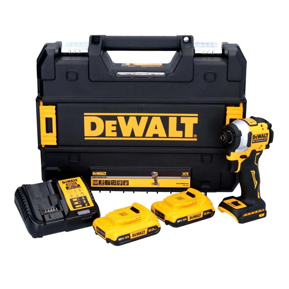 Akumulatorowy klucz udarowy DeWalt DCF 850 D2 18 V 205 Nm 1/4" bezszczotkowy - 2x akumulator 2,0 Ah + ładowarka + TSTAK