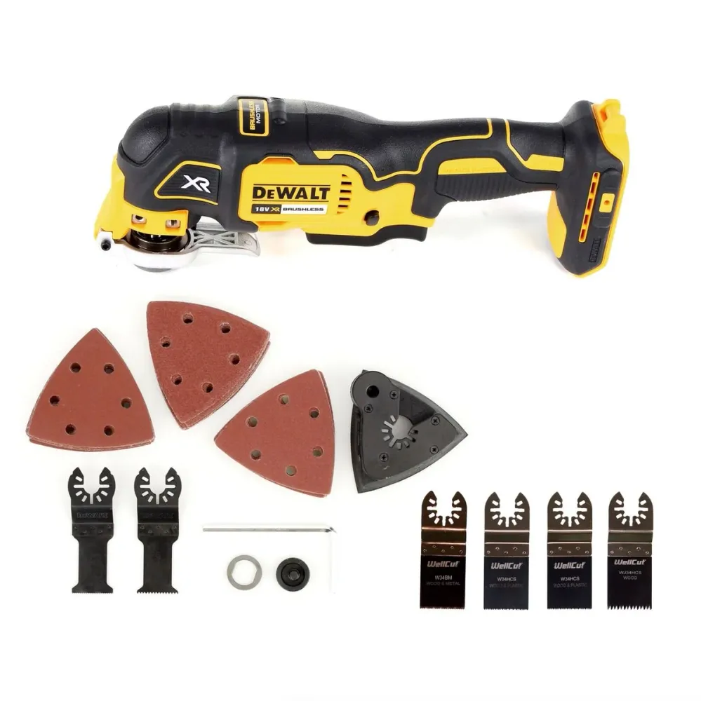 DeWalt DCS 355 N akumulatorowe oscylacyjne narzędzie wielofunkcyjne 18 V bezszczotkowe + 29 szt. akcesoriów + 4x brzeszczo...