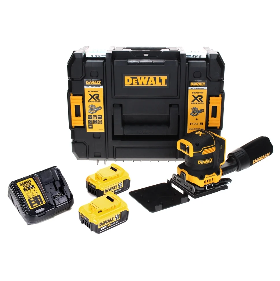 DeWalt DCW 200 M2 akumulatorowa szlifierka wibracyjna 18 V 108x115 mm + 2x akumulator 4,0 Ah + ładowarka + TSTAK