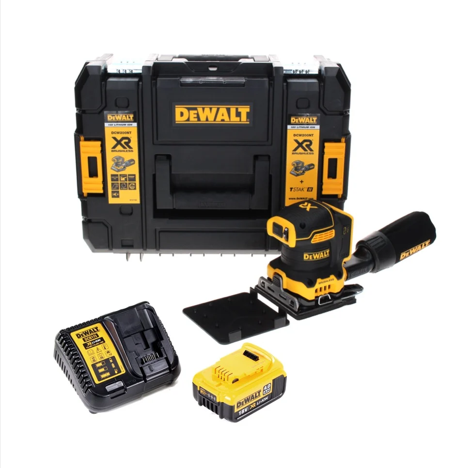 DeWalt DCW 200 M1 akumulatorowa szlifierka wibracyjna 18 V 108x115 mm + 1x akumulator 4,0 Ah + ładowarka + TSTAK