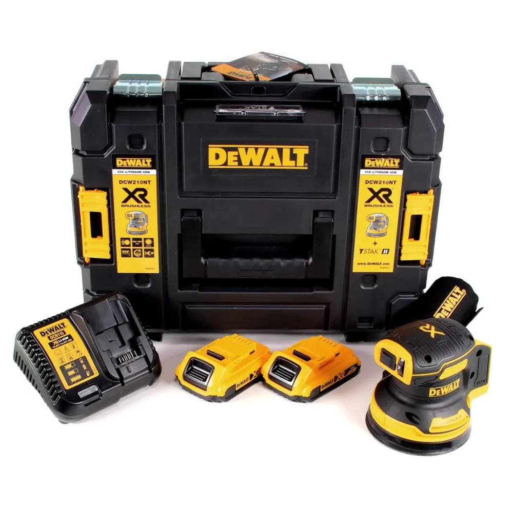 DeWalt DCW 210 D2 akumulatorowa szlifierka mimośrodowa bezszczotkowa 18 V 12 000 obr/min 125 mm + 2x akumulatory 2,0 Ah +...
