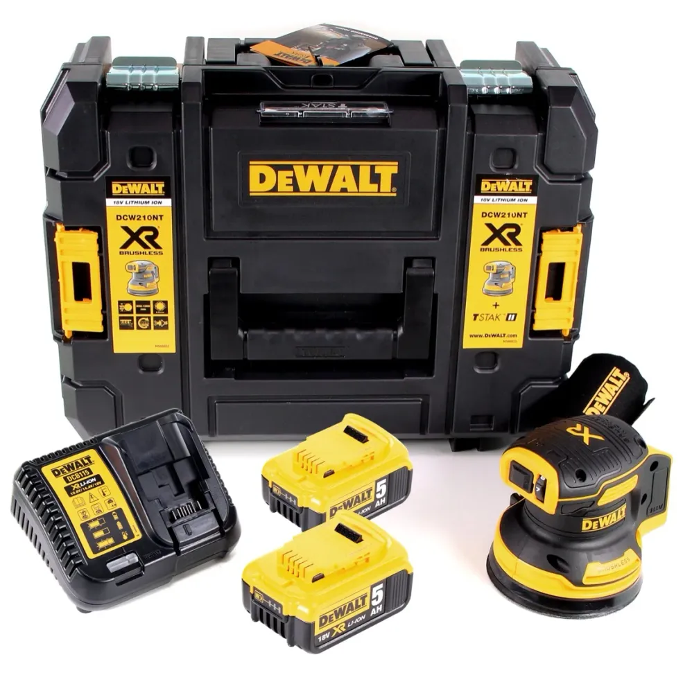 DeWalt DCW 210 P2 akumulatorowa szlifierka oscylacyjna bezszczotkowa 18 V 12 000 obr/min 125 mm + 2x akumulatory 5,0 Ah +...
