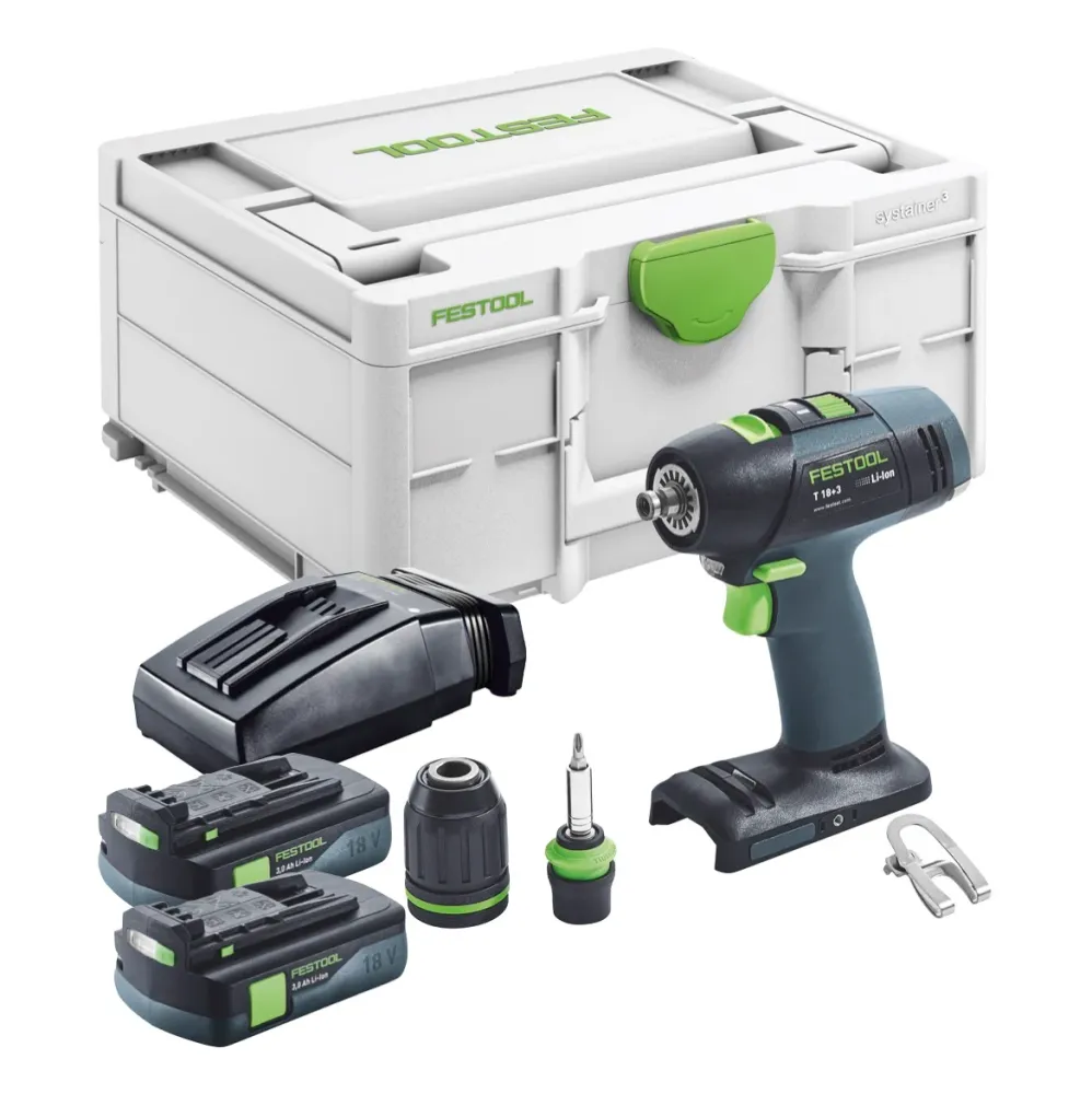 Akumulatorowa wiertarko-wkrętarka Festool T 18+3 Basic 18 V 50 Nm bezszczotkowa + 2x akumulator 3,0 Ah + ładowarka + systa...