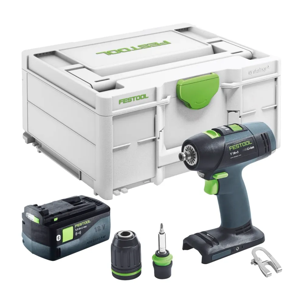 Festool T 18+3 Basic akumulatorowa wiertarko-wkrętarka 18 V 50 Nm bezszczotkowa + 1x akumulator 5,0 Ah + ładowarka - bez ł...