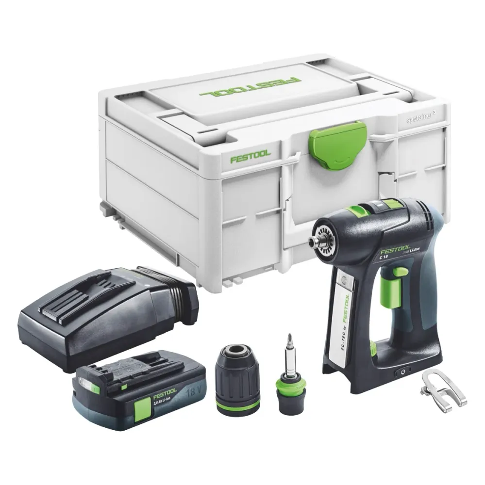 Festool C 18-Basic akumulatorowa wiertarko-wkrętarka 18 V 45 Nm bezszczotkowa + 1x akumulator 3,0 Ah + ładowarka + systainer