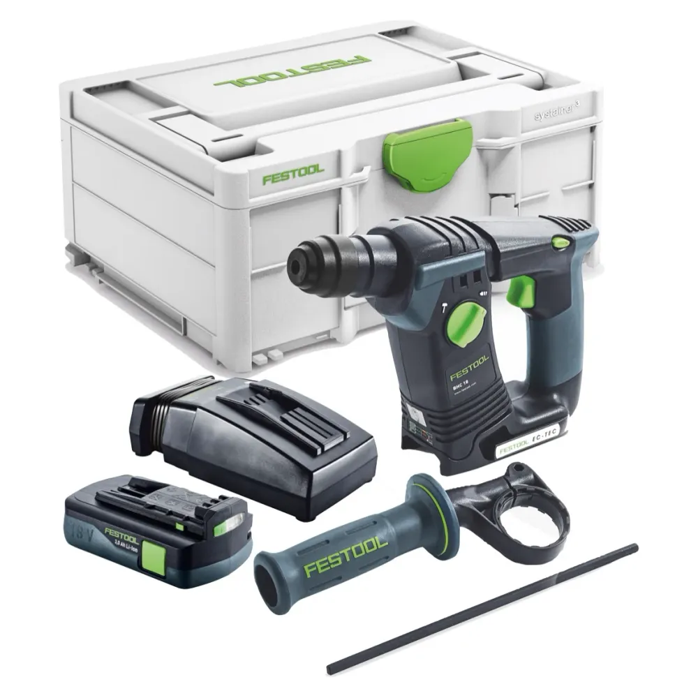 Festool BHC 18-Basic akumulatorowa wiertarko-wkrętarka 18 V 1,8 J SDS Plus Brushless + 1x akumulator 3,0 Ah + ładowarka +...