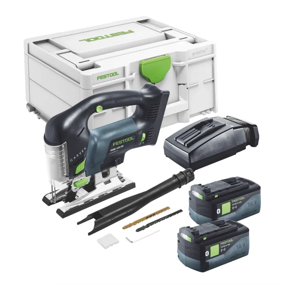 Festool CARVEX PSBC 420-Basic akumulatorowa wyrzynarka wahadłowa 18 V 120 mm bezszczotkowa + 2x akumulator 5,0 Ah + ładowa...