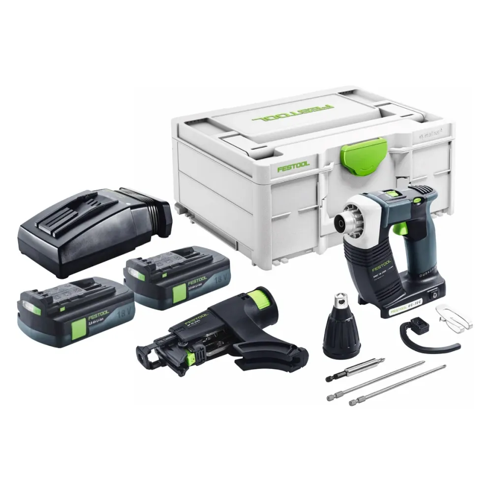 Festool DURADRIVE DWC 18-2500 Basic akumulatorowa wkrętarka budowlana 18 V 18 Nm bezszczotkowa + 2x akumulator 3,0 Ah + ła...