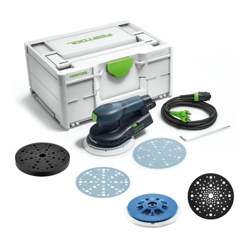 Festool ETS EC150/3 EQ-Plus szlifierka mimośrodowa 400 W 150 mm bezszczotkowa + 250 tarcz szlifierskich + 2x talerz ochron...