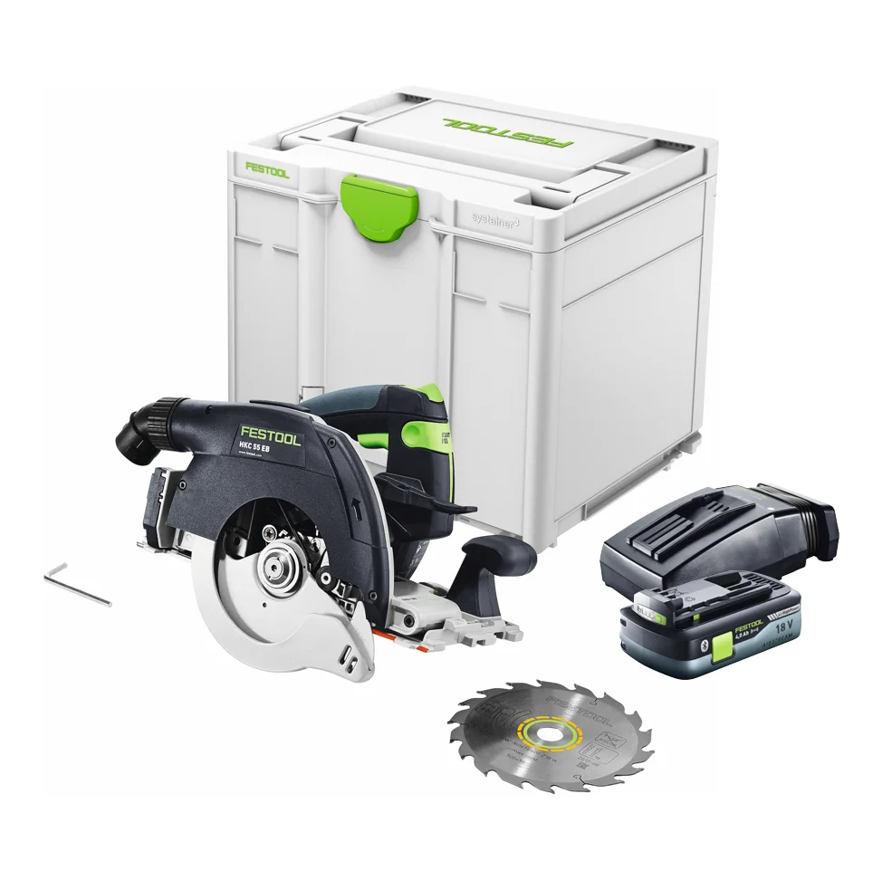 Festool HKC 55 EB-Basic akumulatorowa pilarka tarczowa 18 V 160 mm bezszczotkowa ( 576163 ) + 1x akumulator 4,0 Ah + ładow...