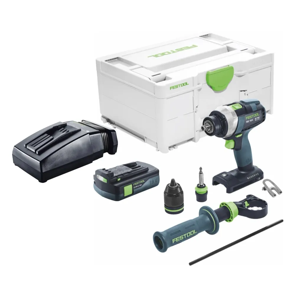 Festool TDC 18/4 I-Basic akumulatorowa wiertarko-wkrętarka 18 V 75 Nm bezszczotkowa + 1x akumulator 3,0 Ah + ładowarka + s...