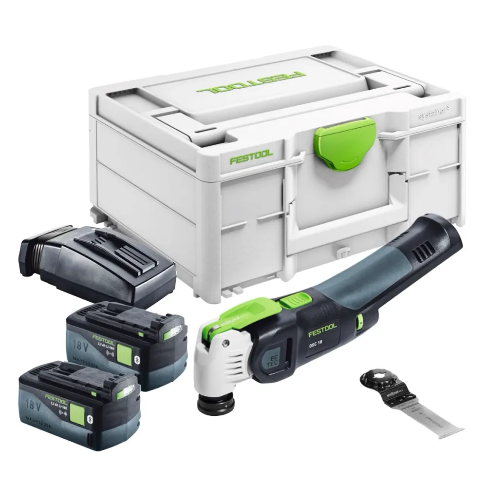 Festool VECTURO OSC 18 E-Basic akumulatorowe narzędzie oscylacyjne 18 V Starlock Max Brushless + 2x akumulator 5,0 Ah + ła...