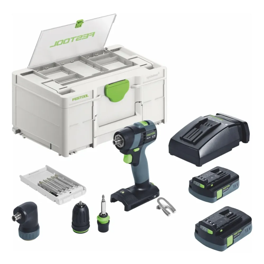 Zestaw Festool TXS 18 C 3.0 akumulatorowa wiertarko-wkrętarka 18 V 40 Nm bezszczotkowa ( 576896 ) + 2x akumulator 3,0 Ah +...