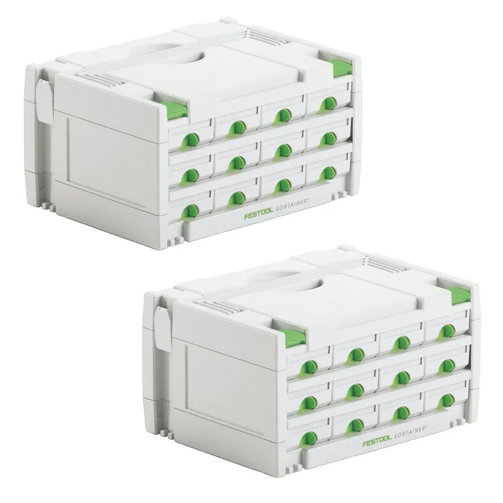 Zestaw Sortainerów Festool 2x SYS 3-SORT/12 ( 2x 491986 ) Walizka asortymentowa z 12 przegródkami na wkręty, kołki i gwoździe